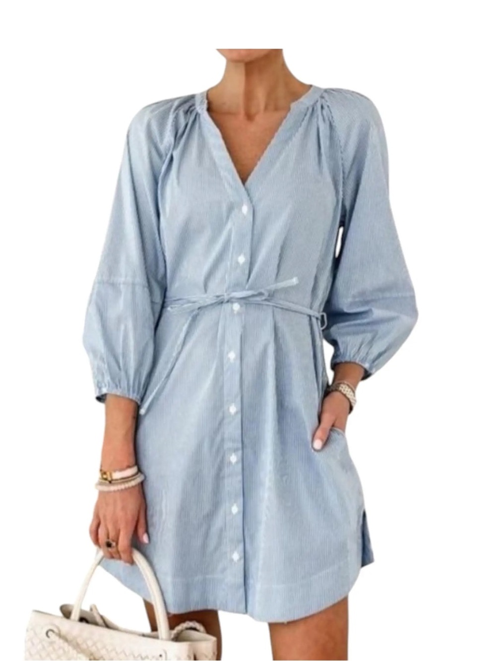 a new day Light Blue Striped Button-Front Mini Dress